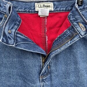 LL Bean Jeans Womens 16 Regular Blue Denim Red Fleece Lined Relax‎ Fit High Rise